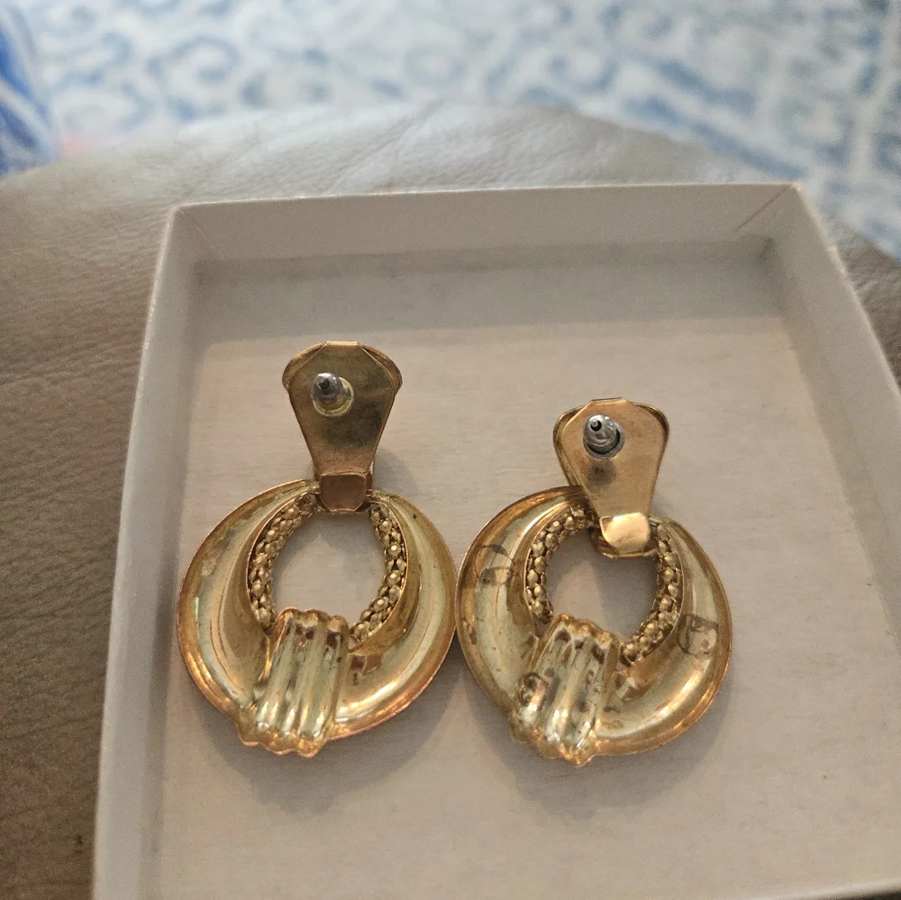 Gold Tone Statement Earrings - Picture 2 of 3
